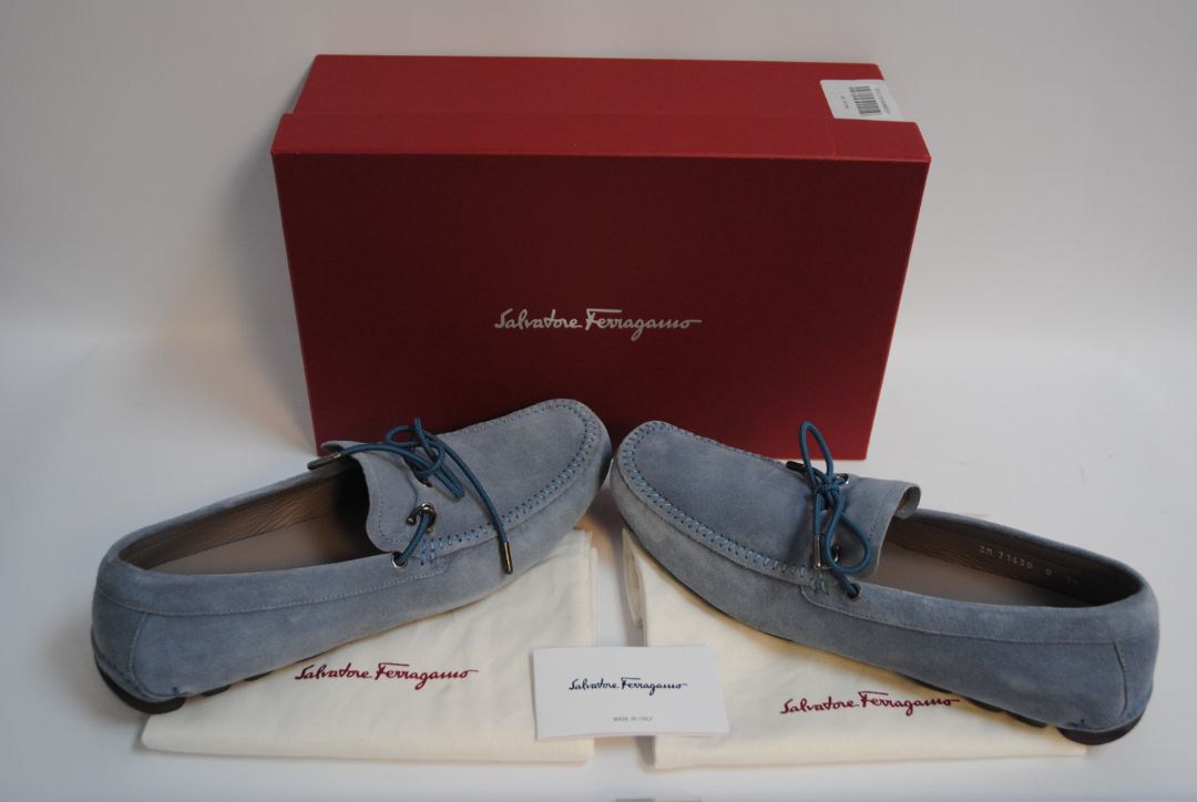 blue Salvatore Ferragamo Salamanca Driving Moccasins/ Loafers, 10.5 US