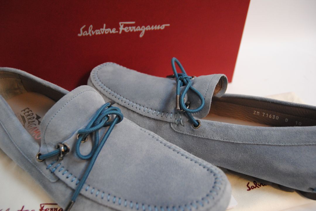 blue Salvatore Ferragamo Salamanca Driving Moccasins/ Loafers, 10.5 US