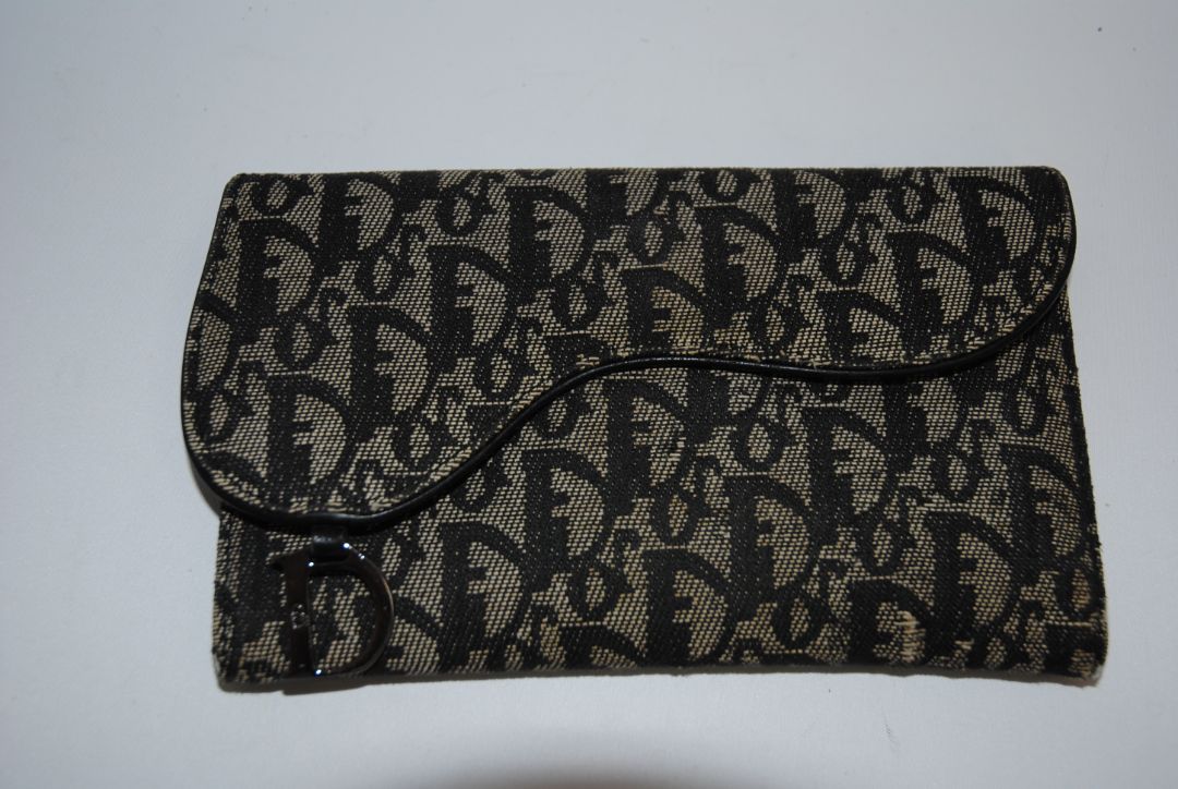black and grey Christian Dior OBLIQUE TROTTER LONG WALLET, Dimensions: Approx. 7.5” L × 4.25” H × 1” D