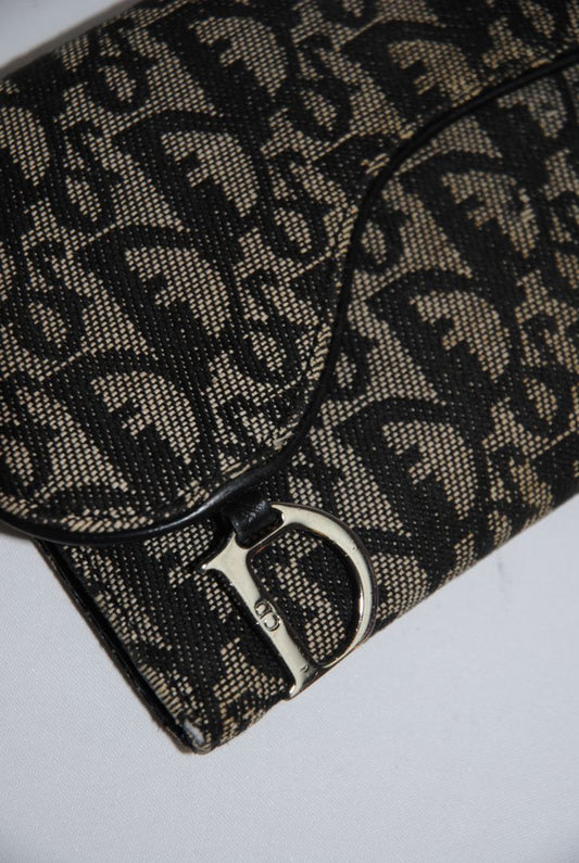 black and grey Christian Dior OBLIQUE TROTTER LONG WALLET, Dimensions: Approx. 7.5” L × 4.25” H × 1” D