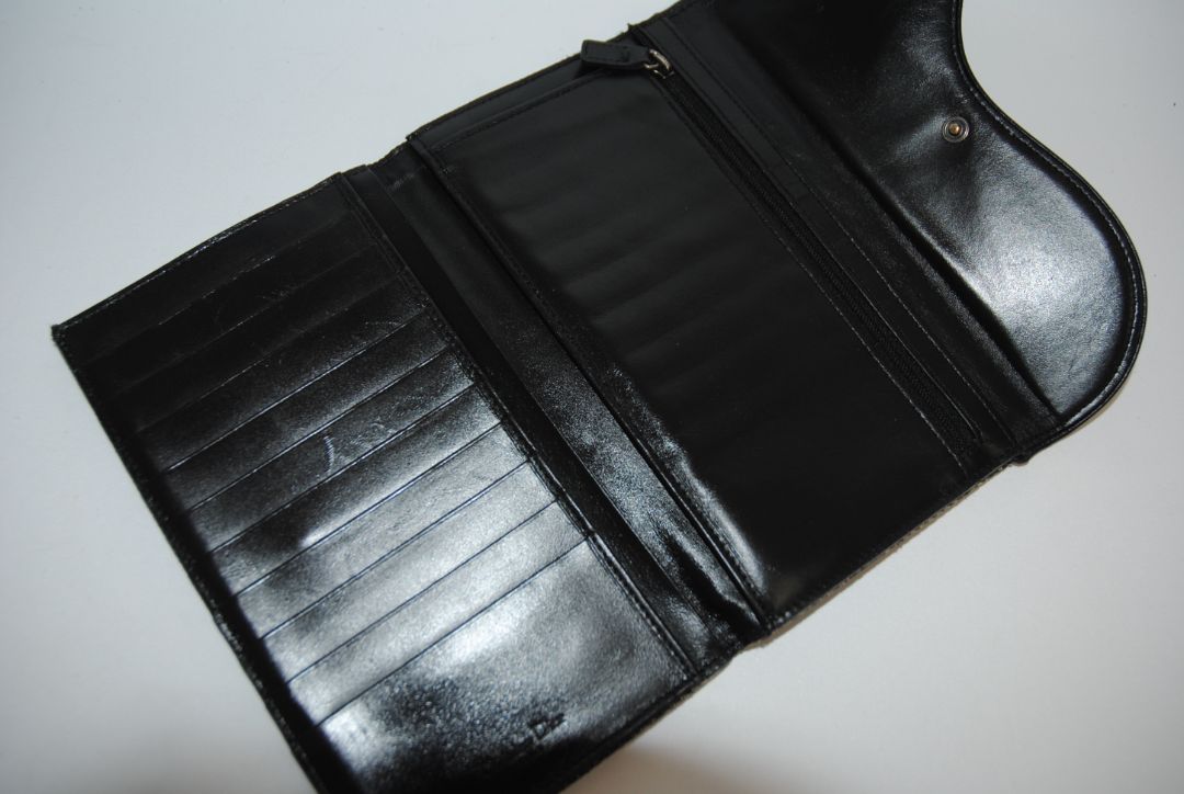 black and grey Christian Dior OBLIQUE TROTTER LONG WALLET, Dimensions: Approx. 7.5” L × 4.25” H × 1” D