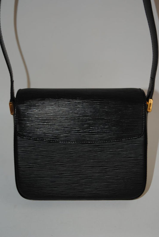 black Louis Vuitton Epi Leather shoulder  Bag, Dimensions (approx): 9” L x 7” H x 3” W (22.8cm x 17.8cm x 7.6cm) Strap Drop: 18” adjustable (45.7cm)