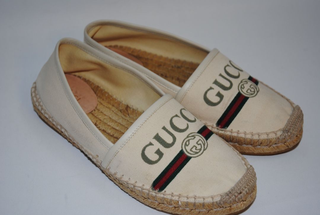 white Gucci GG canvas espadrilles, 35.5 EU