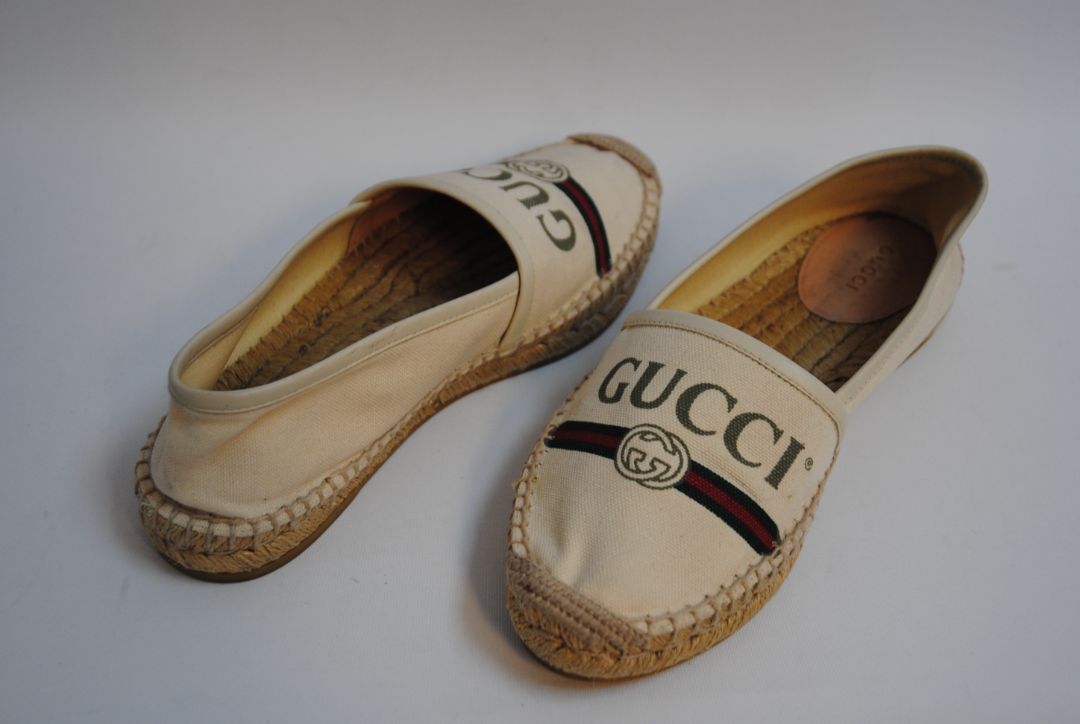 white Gucci GG canvas espadrilles, 35.5 EU
