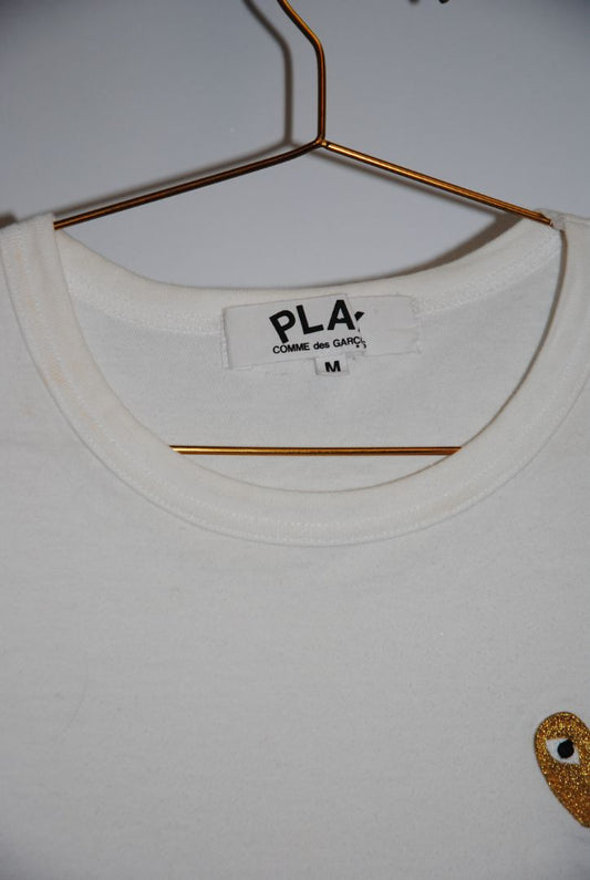 white Comme des Garçons PLAY heart logo tshirt, S