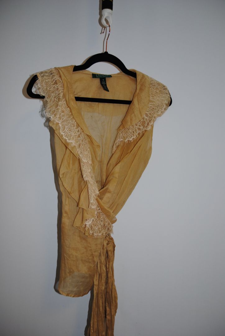 beige Ralph Lauren lace trim sheer top, S