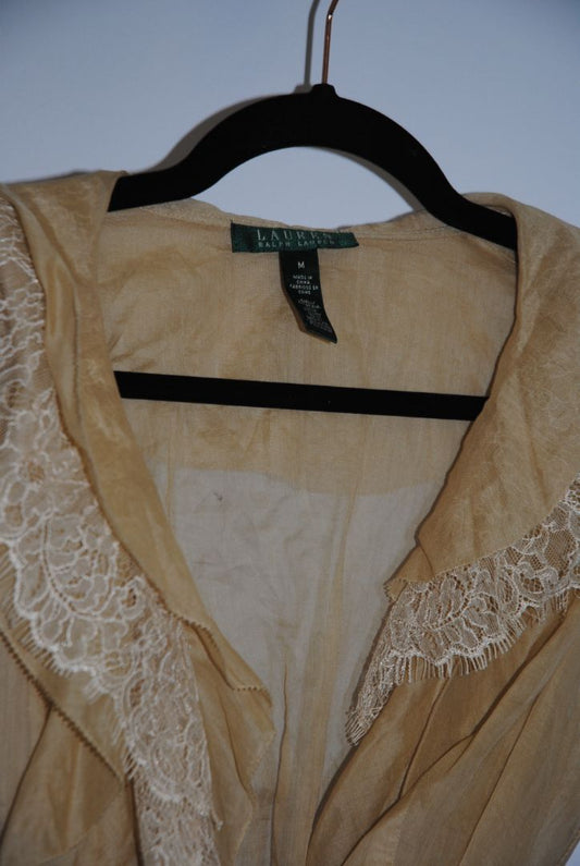 beige Ralph Lauren lace trim sheer top, S