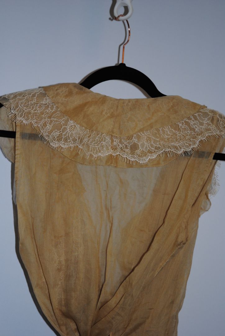 beige Ralph Lauren lace trim sheer top, S