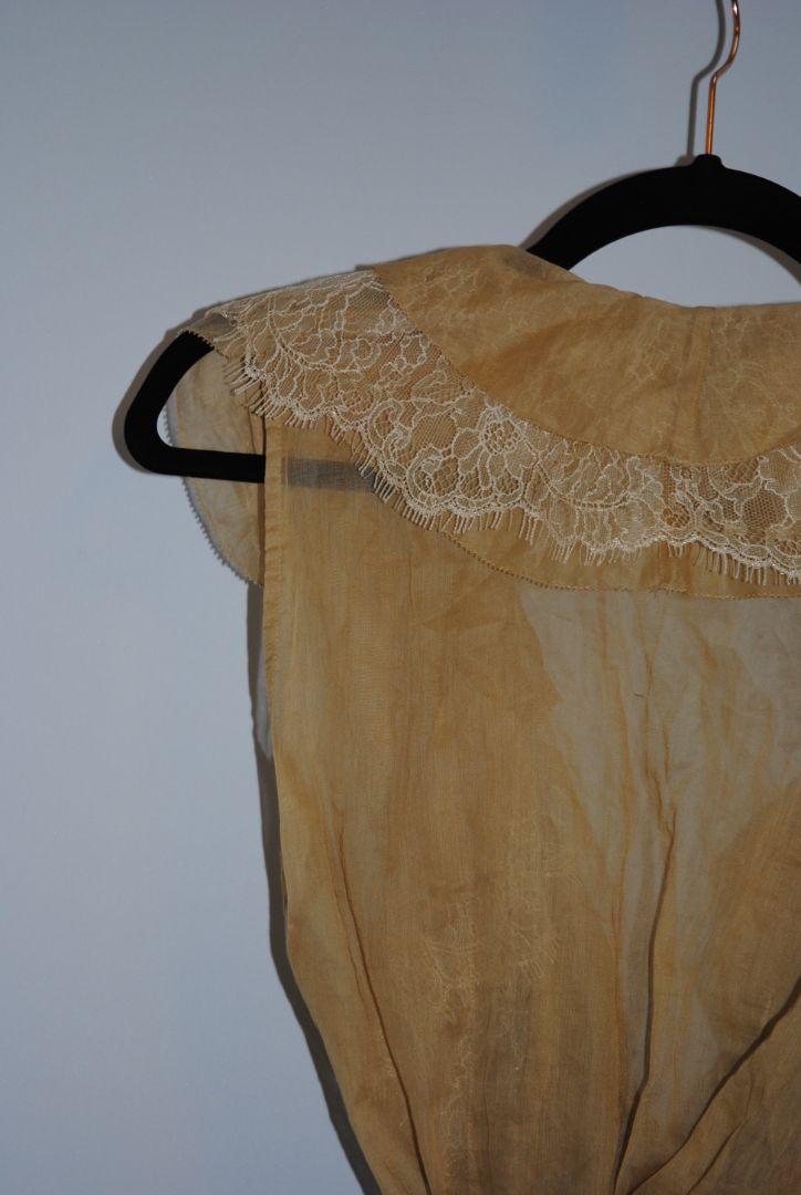 beige Ralph Lauren lace trim sheer top, S
