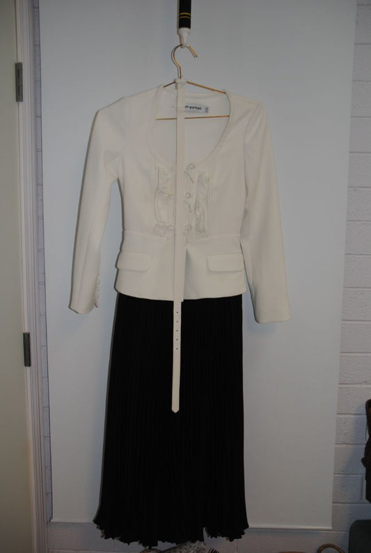 white and black Self-Portrait Tailored Jacket with Lace-Up Front Detail, US 2