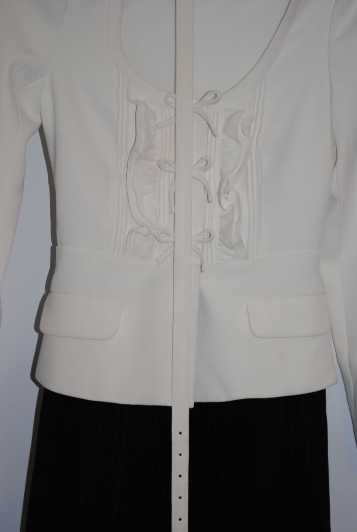 white and black Self-Portrait Tailored Jacket with Lace-Up Front Detail, US 2