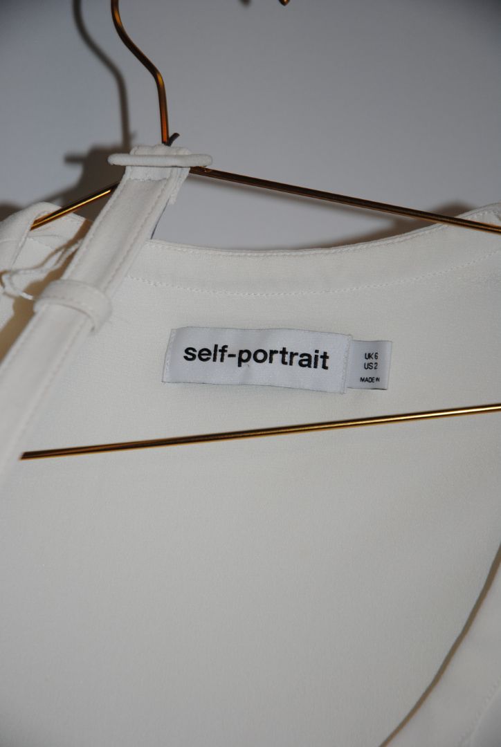 white and black Self-Portrait Tailored Jacket with Lace-Up Front Detail, US 2
