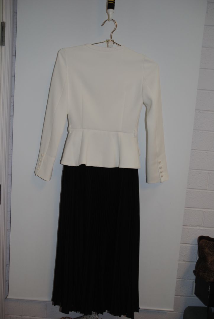 white and black Self-Portrait Tailored Jacket with Lace-Up Front Detail, US 2