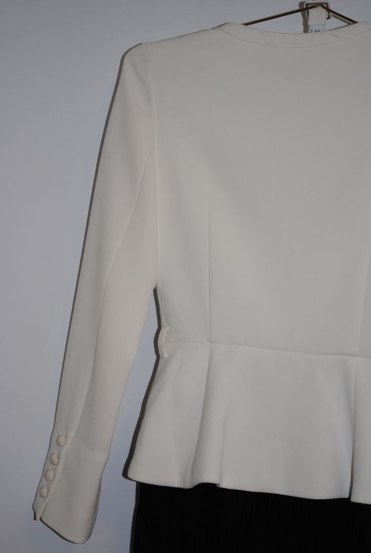 white and black Self-Portrait Tailored Jacket with Lace-Up Front Detail, US 2