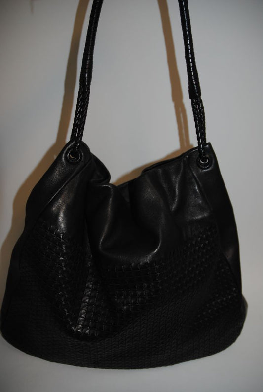 black Bottega Veneta Woven Embossed Leather Hobo Bag, Dimensions (approx): 20” L x 15” H x 7” D Handle Drop: 10” braided leather shoulder strap