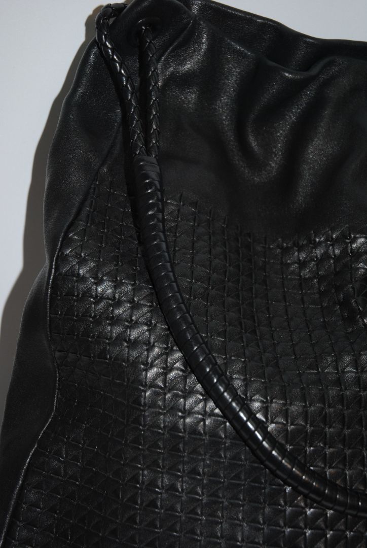 black Bottega Veneta Woven Embossed Leather Hobo Bag, Dimensions (approx): 20” L x 15” H x 7” D Handle Drop: 10” braided leather shoulder strap