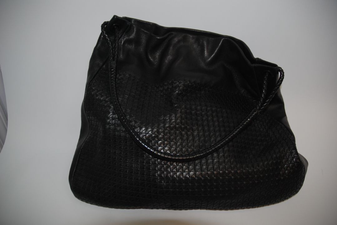 black Bottega Veneta Woven Embossed Leather Hobo Bag, Dimensions (approx): 20” L x 15” H x 7” D Handle Drop: 10” braided leather shoulder strap