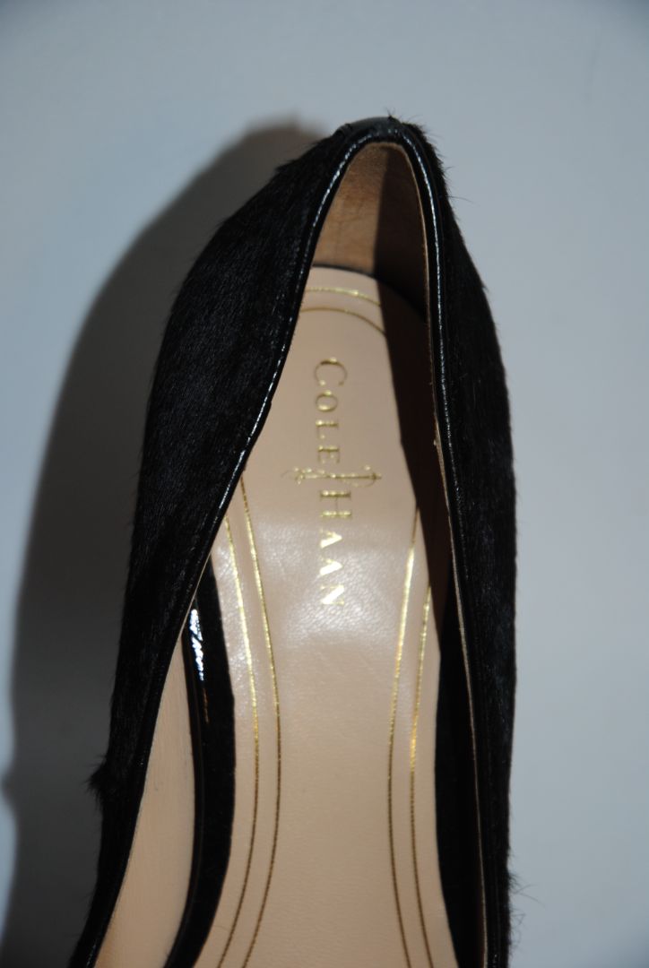 black Cole Haan haircalf leather pumps, Heel: ~4 in (10.2 cm) Platform: ~0.75 in (1.9 cm