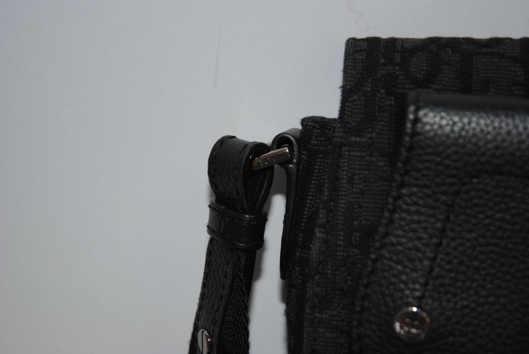 black Christian Dior Jacquard Saddle Bag with Leather Trim & Buckle Clasp, Approx. 9.5” W × 6.5” H × 2.5” D