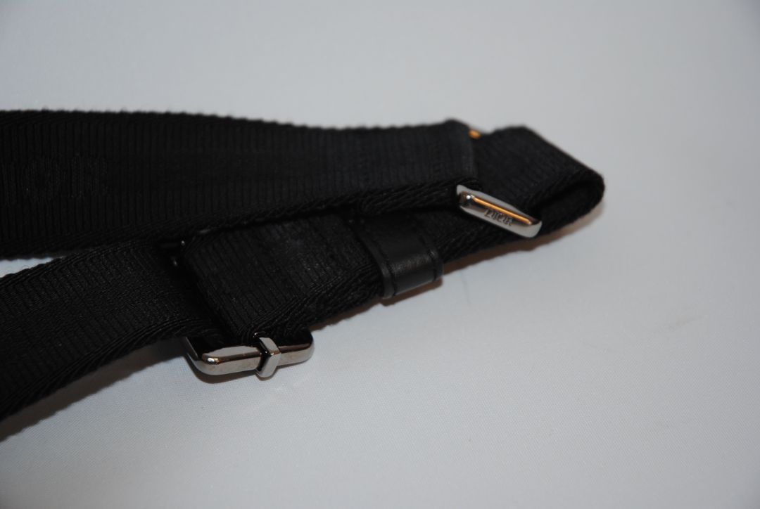 black Christian Dior Jacquard Saddle Bag with Leather Trim & Buckle Clasp, Approx. 9.5” W × 6.5” H × 2.5” D