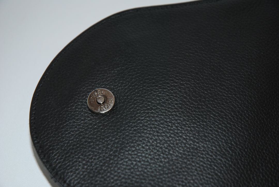 black Christian Dior Jacquard Saddle Bag with Leather Trim & Buckle Clasp, Approx. 9.5” W × 6.5” H × 2.5” D