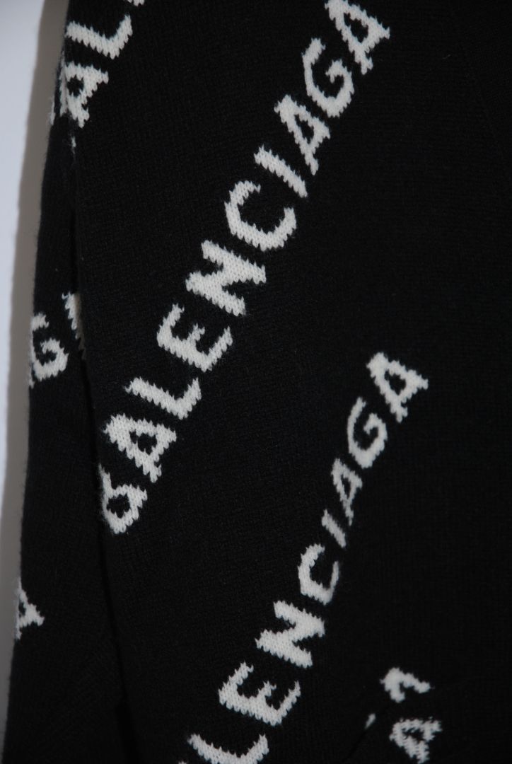 black and white Balenciaga Oversized Logo Intarsia Cardigan, L