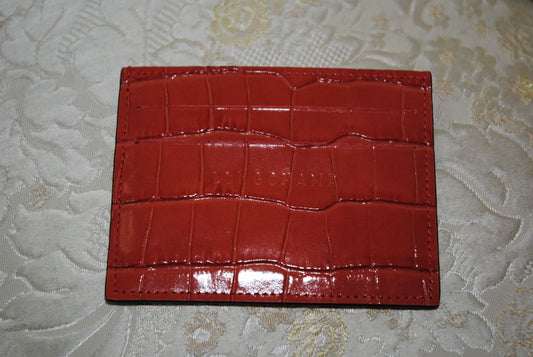 brown Longchamp Croc-Embossed, Height: 3 in (7.5 cm) Width: 4 in (10 cm) Depth: 0.25 in (0.6 cm)