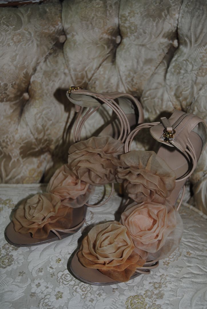 beige Giuseppe Zanotti Floral Organza Strappy Sandals, 9.5