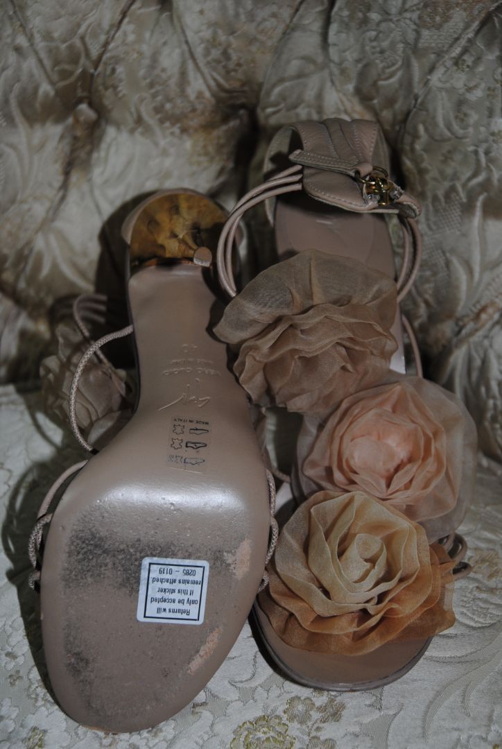 beige Giuseppe Zanotti Floral Organza Strappy Sandals, 9.5