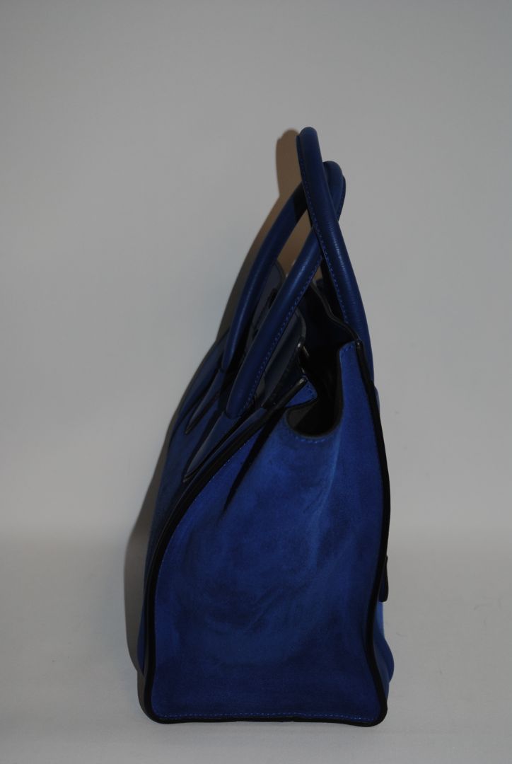 electric blue Celine Phantom Tote, 📏 Dimensions Height: 12” (30.5 cm) Width: 12” (30.5 cm) at base, expanding to 21” (53 cm) at top with wings extended Depth: 7” (18 cm) Handle Drop: 5” (12.5 cm)