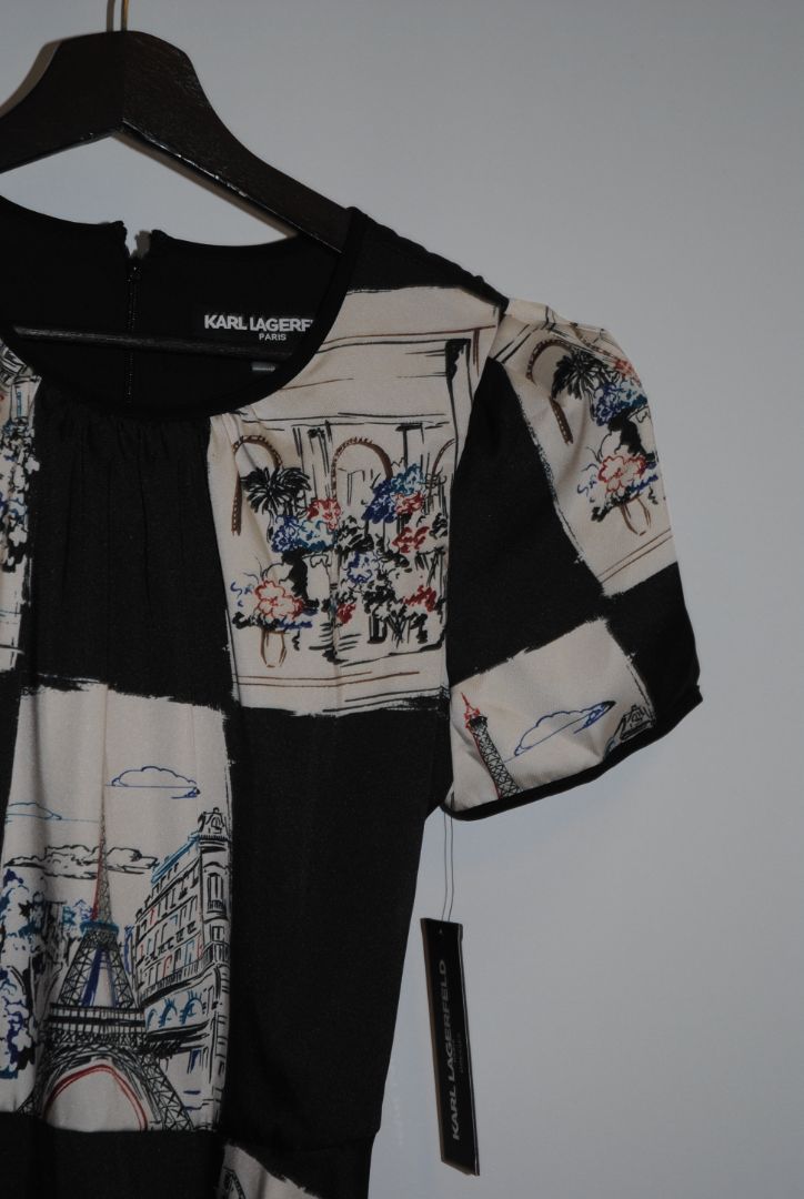 black and paris print Karl Lagerfeld puff belted dress, 2