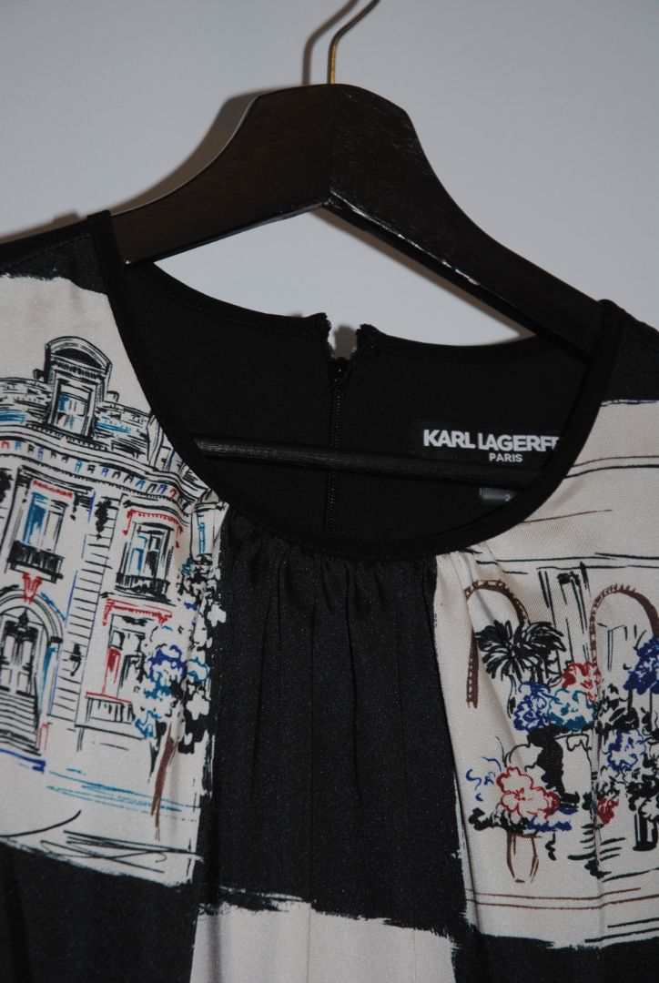 black and paris print Karl Lagerfeld puff belted dress, 2