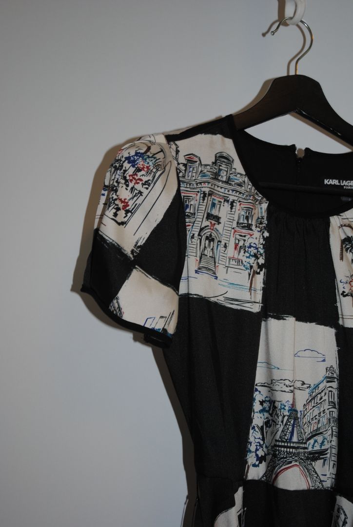 black and paris print Karl Lagerfeld puff belted dress, 2