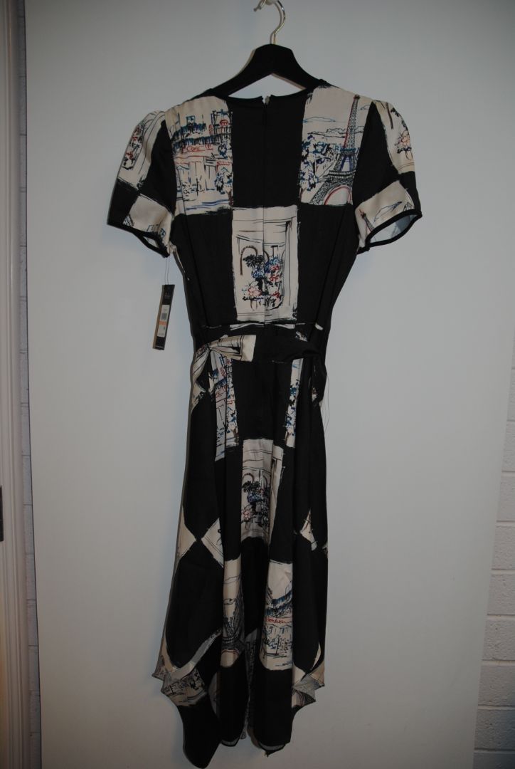 black and paris print Karl Lagerfeld puff belted dress, 2