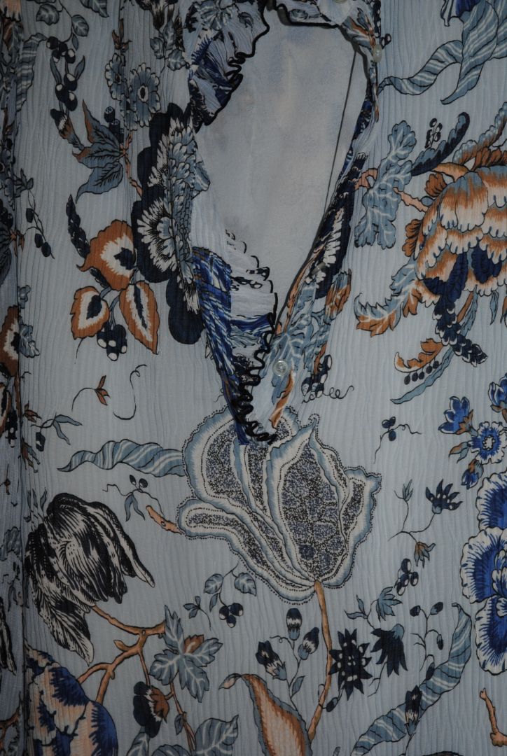 blue and white Tory Burch Floral Ruffle Silk Dress, 8