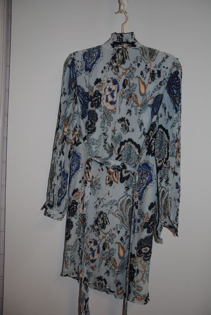 blue and white Tory Burch Floral Ruffle Silk Dress, 8