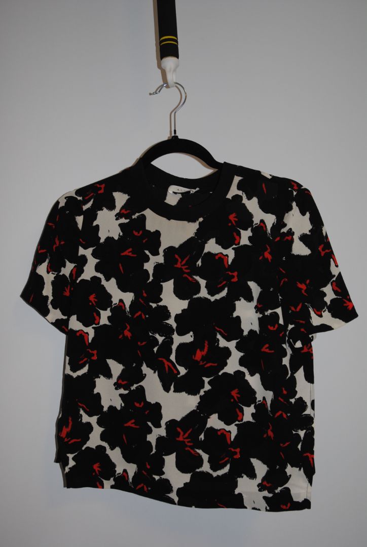 red and black A.L.C silk floral blouse, 2