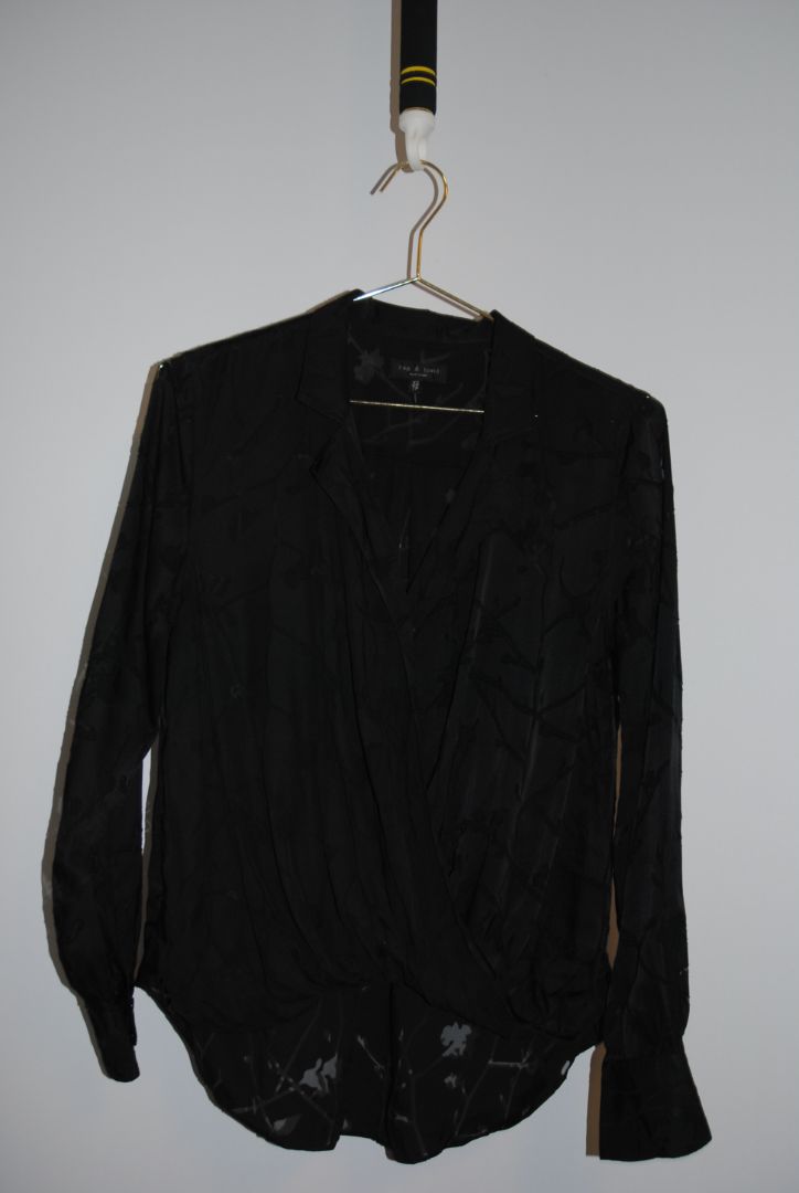 black Rag & Bone Branch Print Silk Wrap Blouse, xs
