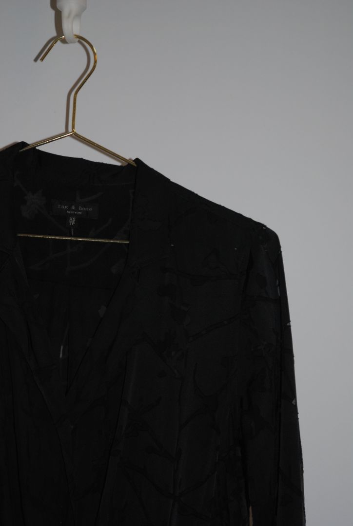 black Rag & Bone Branch Print Silk Wrap Blouse, xs