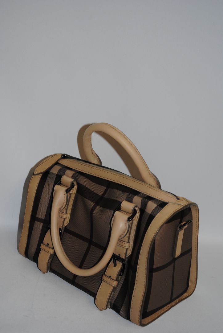 beige and gray Burberry bowling bag, 📏 Dimensions Height: 8” (20 cm) Width: 12” (30.5 cm) Depth: 6.5” (16.5 cm) Handle Drop: 4” (10 cm)