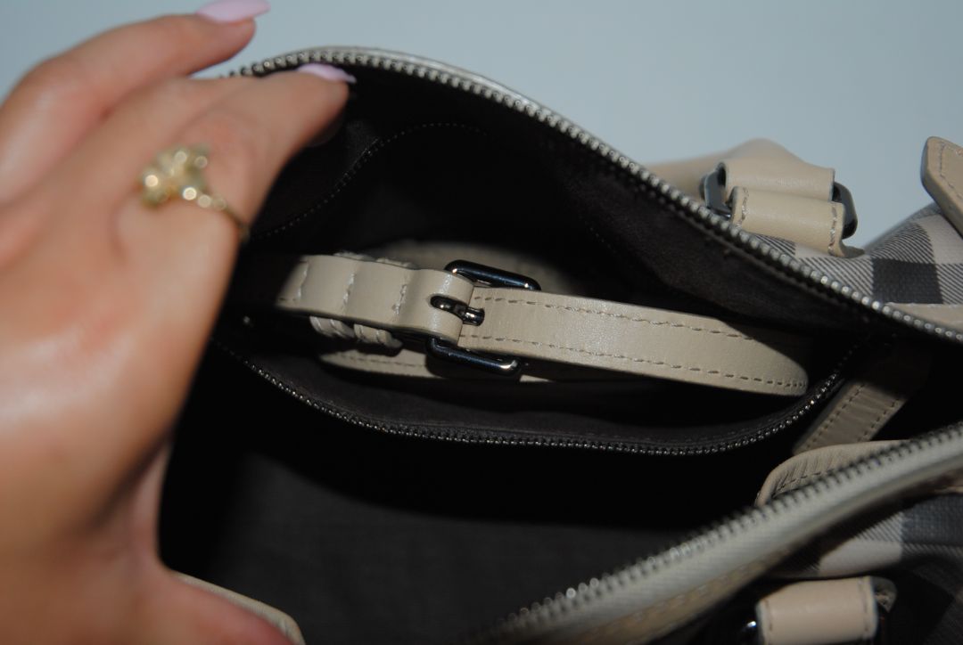 beige and gray Burberry bowling bag, 📏 Dimensions Height: 8” (20 cm) Width: 12” (30.5 cm) Depth: 6.5” (16.5 cm) Handle Drop: 4” (10 cm)