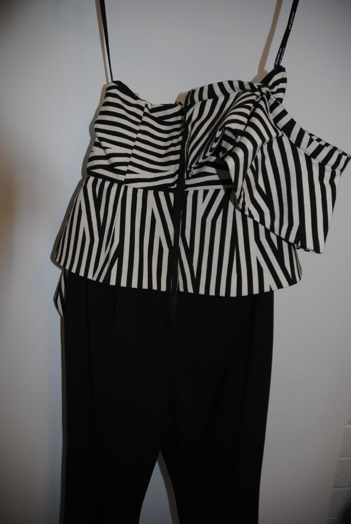 Self-Portrait Black White Stripe Ruffle Jumpsuit 2