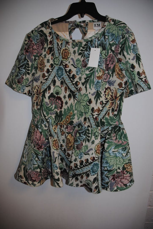 floral Hillary MacMillan tapestry peplum blouse, xs