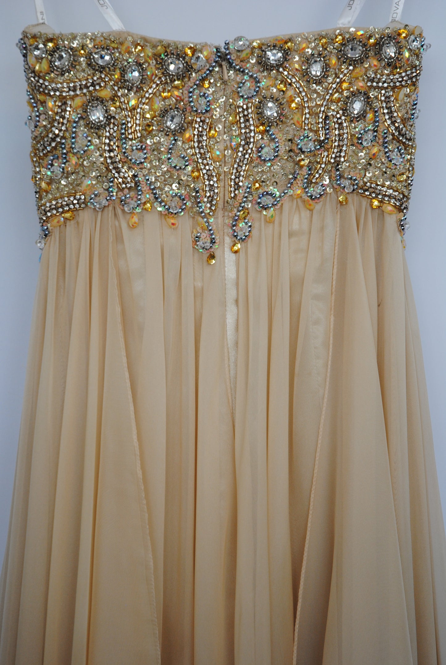 champagne nude Jovani beaded gown, 4