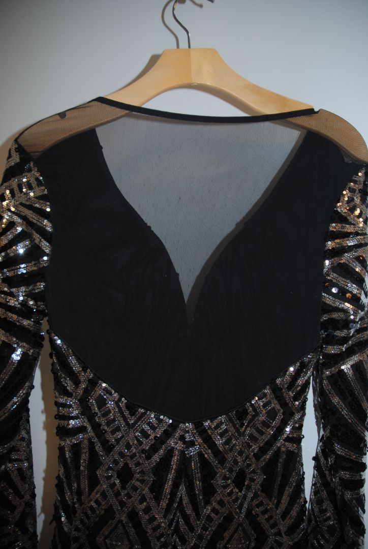 Venus Black Silver Art Deco Sequin Gown S