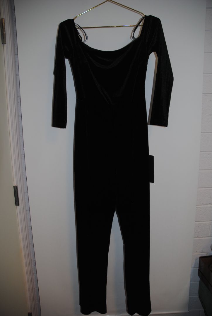 Lulus Black Velvet Bow Detail Jumpsuit S