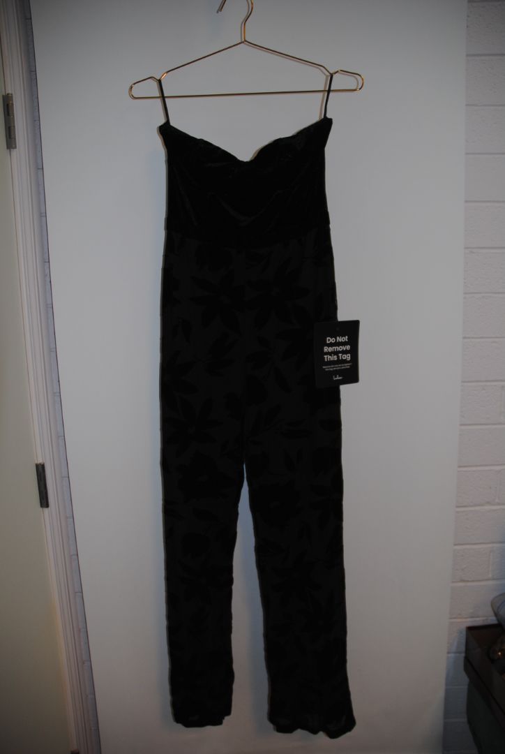 Lulus Black Floral Velvet Strapless Jumpsuit S