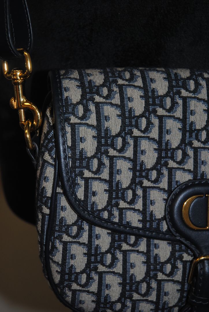 blue monogram Christian Dior bobby bag, Length: ~8.5 in / 21.5 cm Height: ~6 in / 15 cm Depth: ~2.5 in / 6.5 cm Strap Drop: ~18–22 in / 46–56 cm (adjustable)