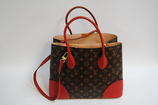 red brown and gold Louis Vuitton Locky Tote (larger size) / Monogram Tote with LV push-lock closure, Dimensions Length: 13 in Height: 10 in Depth: 6 in