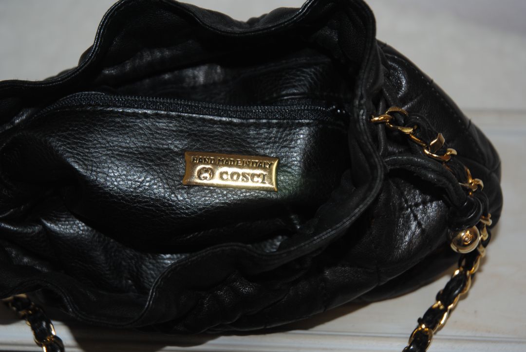 Cosci Black Gold Quilted Lambskin Mini Bucket Bag